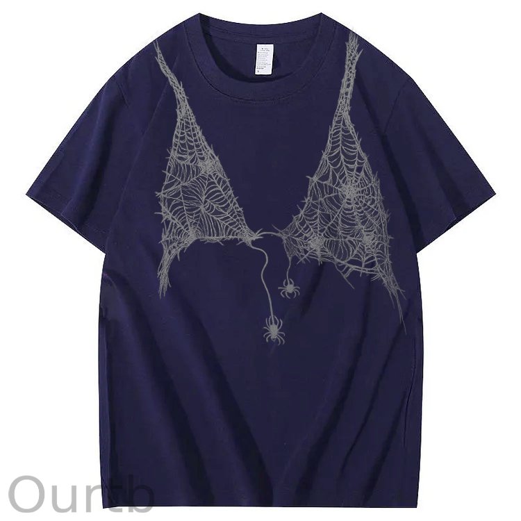 Halloween Fun Spider Web Bra Pattern Pattern  Print 100%Cotton T-Shirt