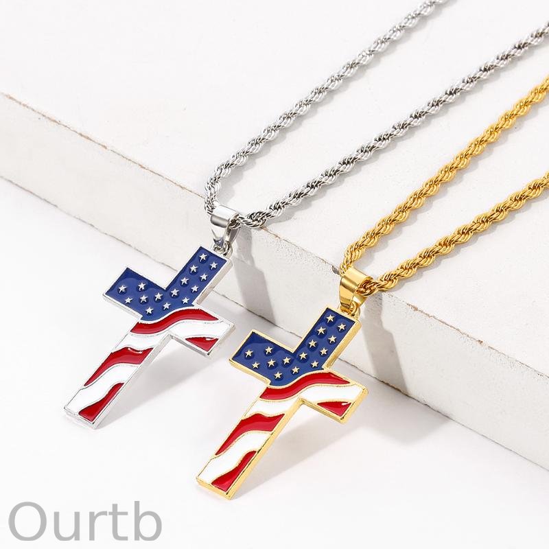 Vintage Casual American Flag Cross Necklace 65735606TO