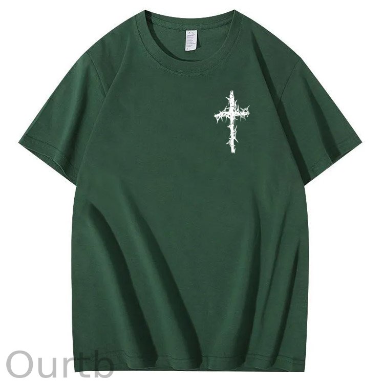 Nails Cross Pattern Print Crew Neck T-Shirt