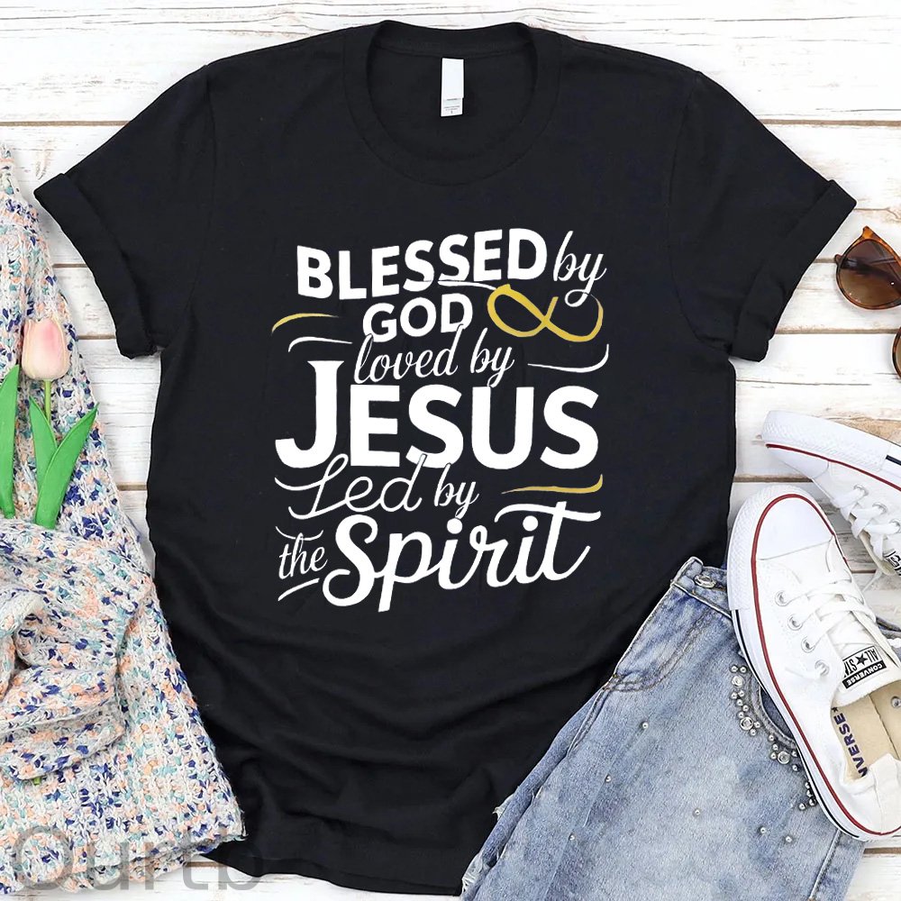Blessed God Love By Jesus Led By The Spirit  Pattern Round-Neck T-Shirt