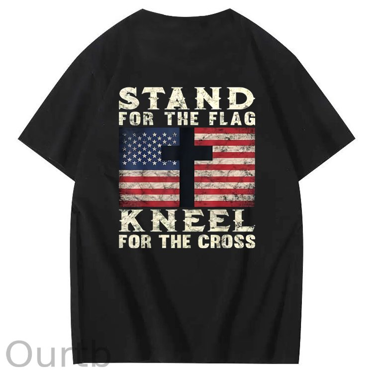 Stand For The Flag Kneel For The Cross Pattern Print 100%Cotton T-Shirt