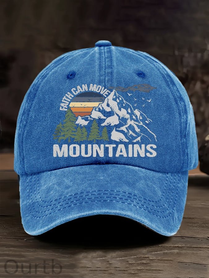 Retro Faith Can Move Mountains Outdoor Hiking Printed Baseball Cap
