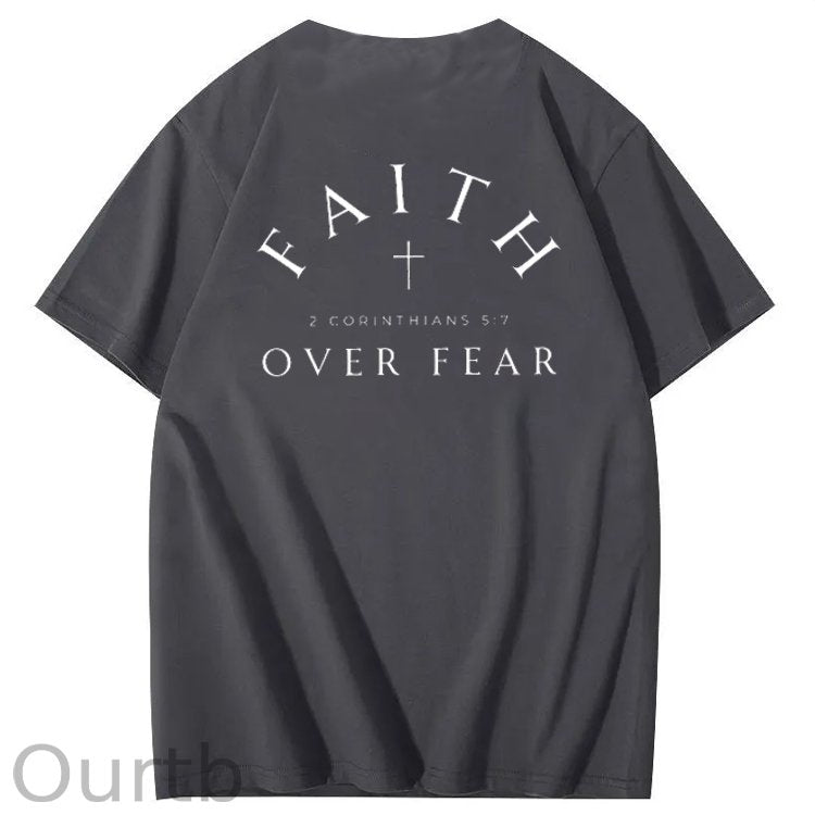 Faith Over  Fear Print Crew Neck T-Shirt