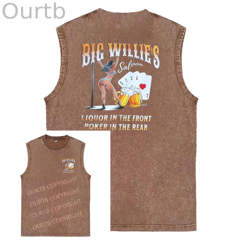 Big Willie's Pattern Print Sleeveless Cotton Washed Printed Loose Vest