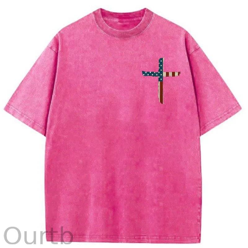 Stand For The Flag Kneel For The Cross 4th Of July Washed T-Shirt