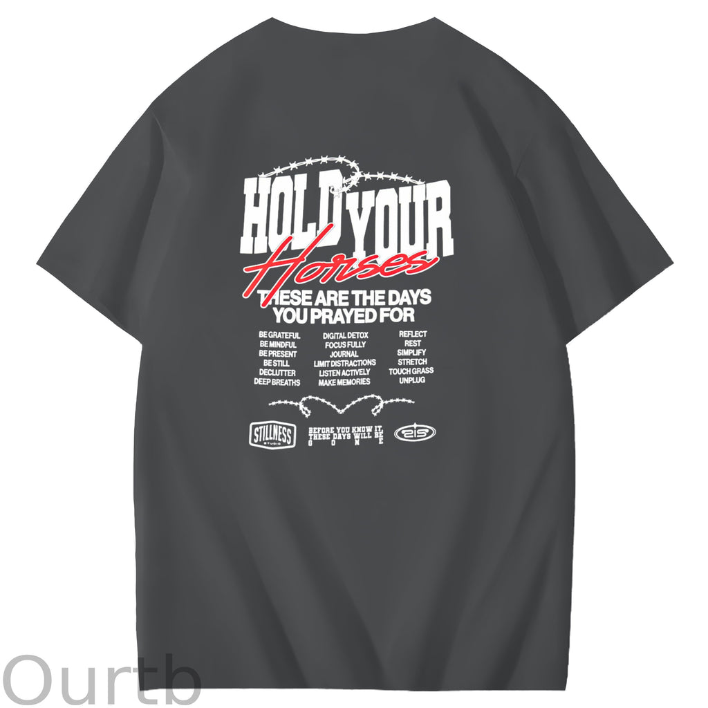 Hold Your Horses Faith Art Pattern Print T-Shirt