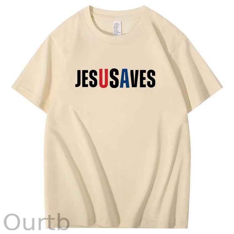 Jesus Saves Usa Pattern Print 100%Cotton T-Shirt
