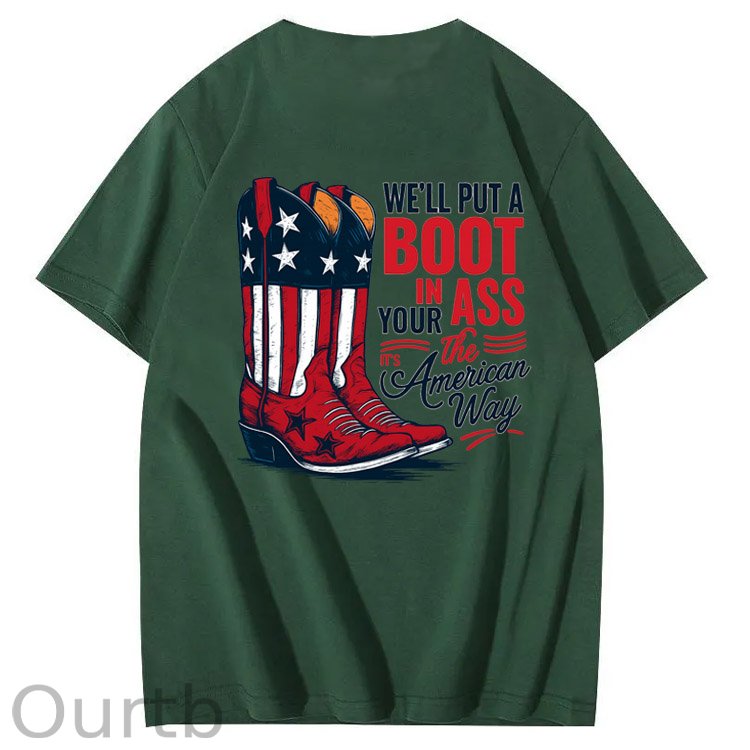 Put A Boot In Your Ass Pattern 100&Cotton Print T-Shirt