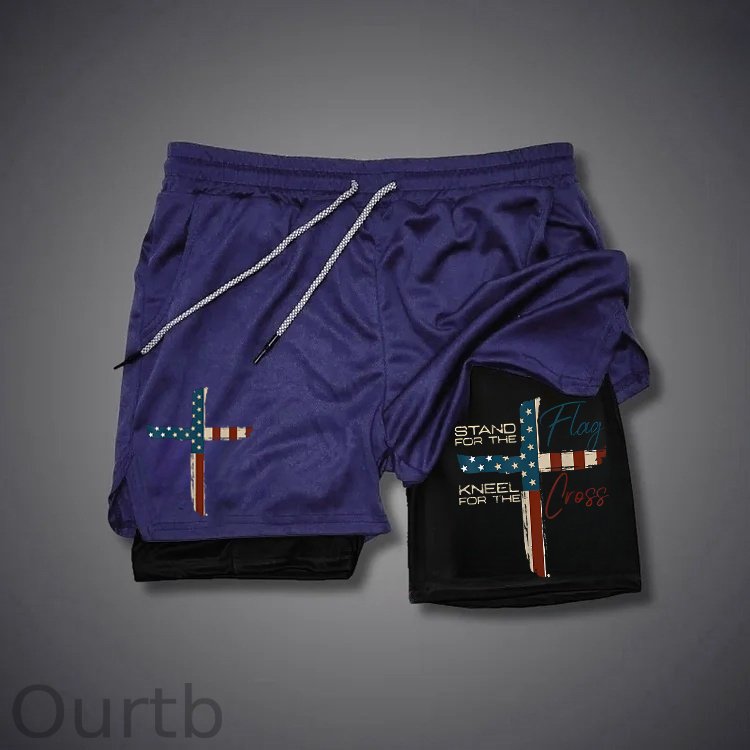 Stand For The Flag Kneel For The Cross 4th Of July Print Shorts Pants