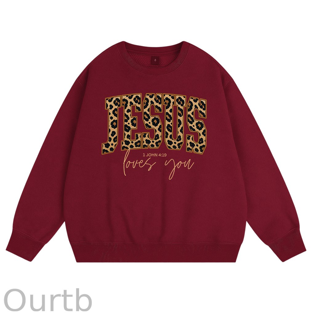 Christian Jesus Love You Leopard Print Cotton Fleece Sweatshirt