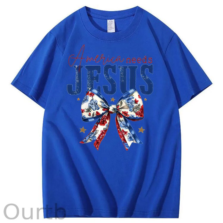 Independence Day America Needs Jesus  Pattern Print T-Shirt