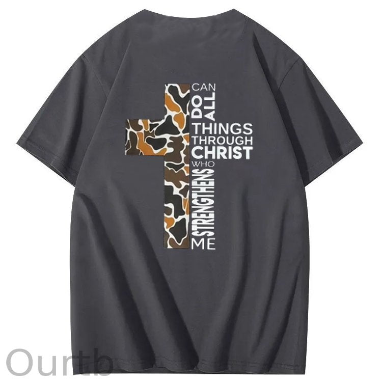 Can Do All Things Through Christ Cool Pattern Printing Print Crew Neck T-Shirt