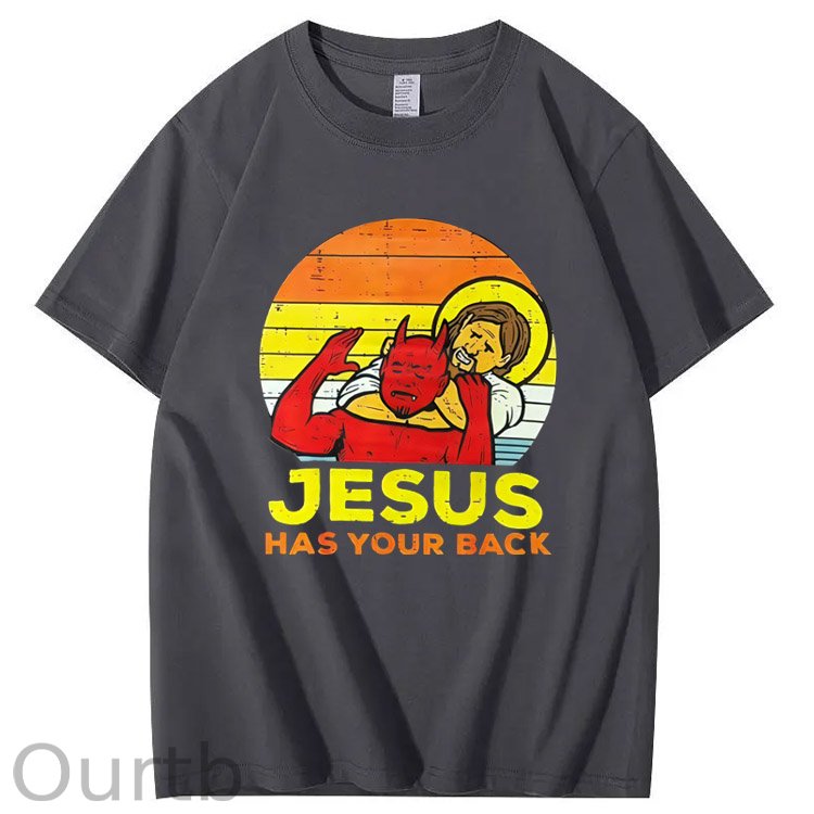 Jesus Has Your Back  Pattern Print 100%Cotton T-Shirt