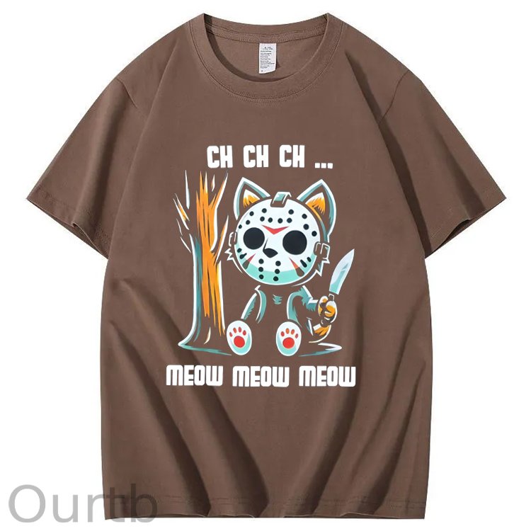 Halloween Funny  Cat Lovers Ch Ch Ch Pattern 100% Cotton  T-Shirt