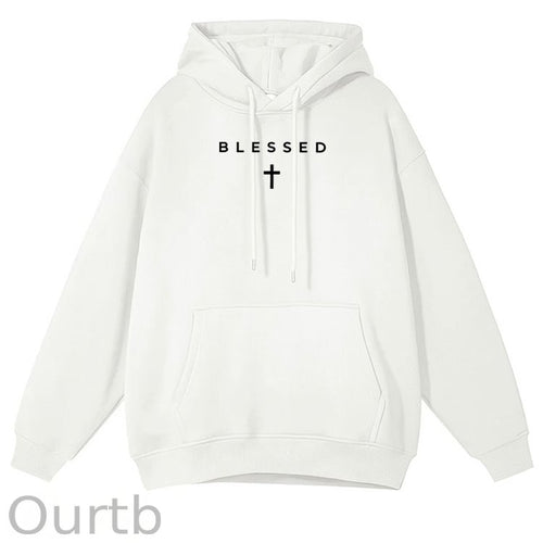 Cross Blessed Cotton Fleece Hooded Sweatshirt
