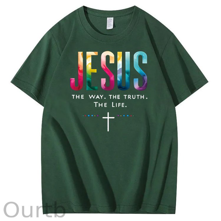 Watercolor Jesus  Pattern  Print 100%Cotton T-Shirt