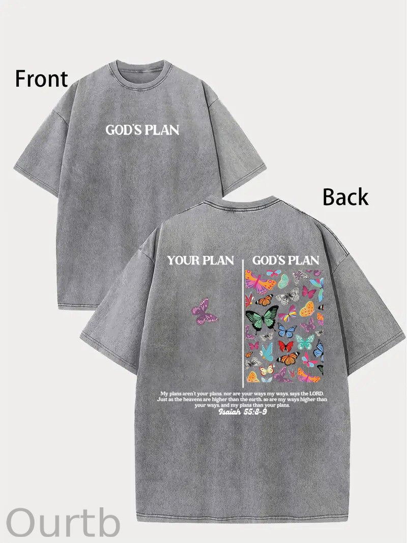 [ New Collection For Women ] God's Plan Unisex Washed T-Shirt, Christian t shirts, Vintage 90s Graphic Tee, Gift Top Womenswear Cotton Streetwear Summer, Gift For Her, For Mom, For Womenswears
