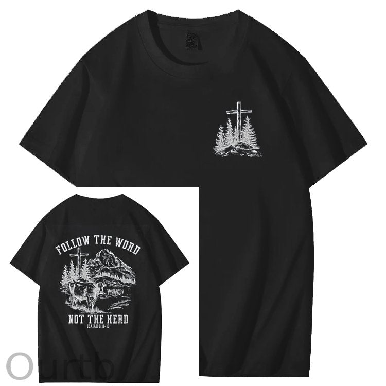 Follow The Word Not The Herd Bible Christian God Faith Jesus Art Pattern Print T-Shirt