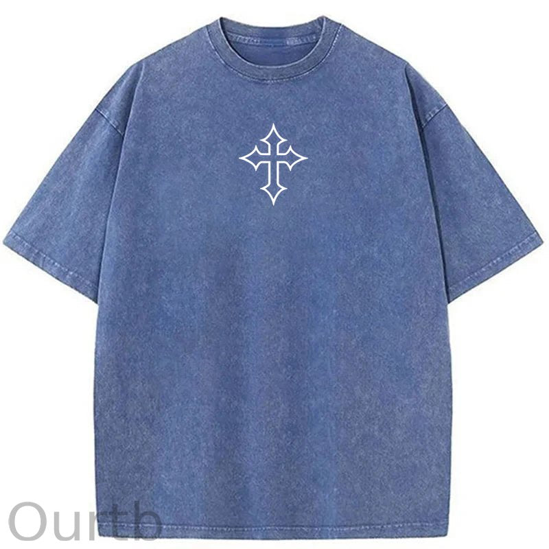 Jesus Cross Washed Cotton T-Shirt