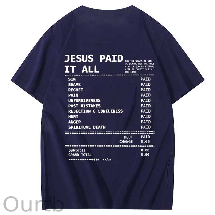 Jesus Paid It All Pattern Print Crew Neck T-Shirt