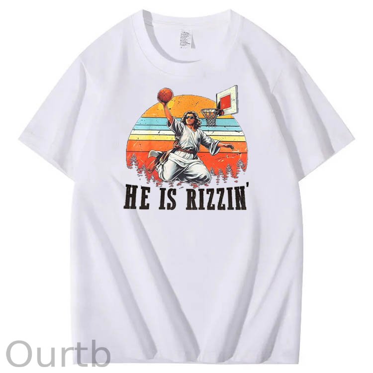 He is Rizzin' Pattern Print Crew Neck T-Shirt