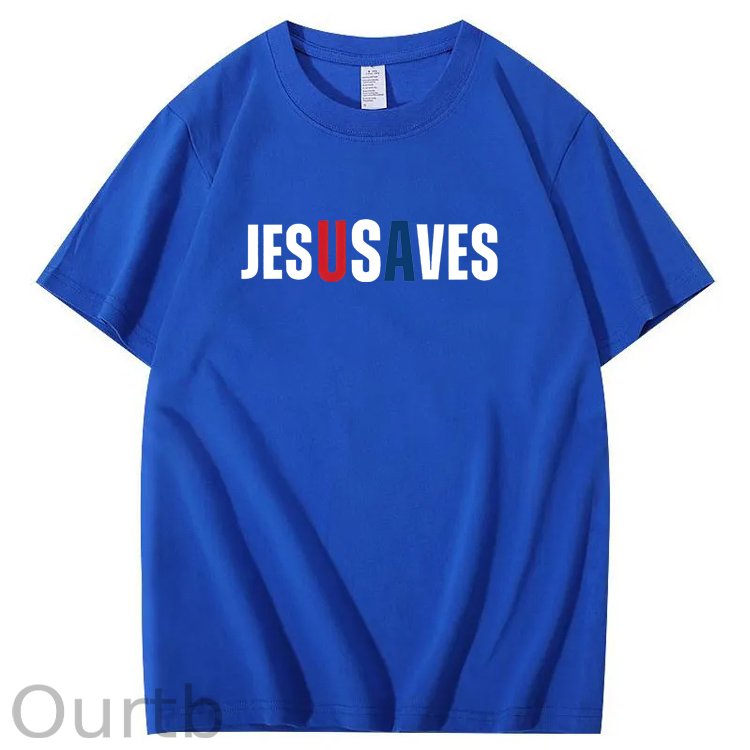 Jesus Saves Usa Pattern Print 100%Cotton T-Shirt