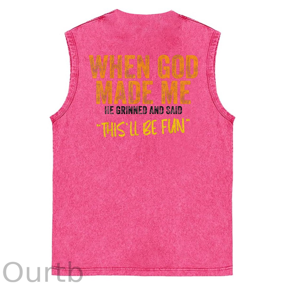 When God Made Me He Grinned And Said This'll Be Fun Pattern Sleeveless Cotton Washed Printed Loose Vest