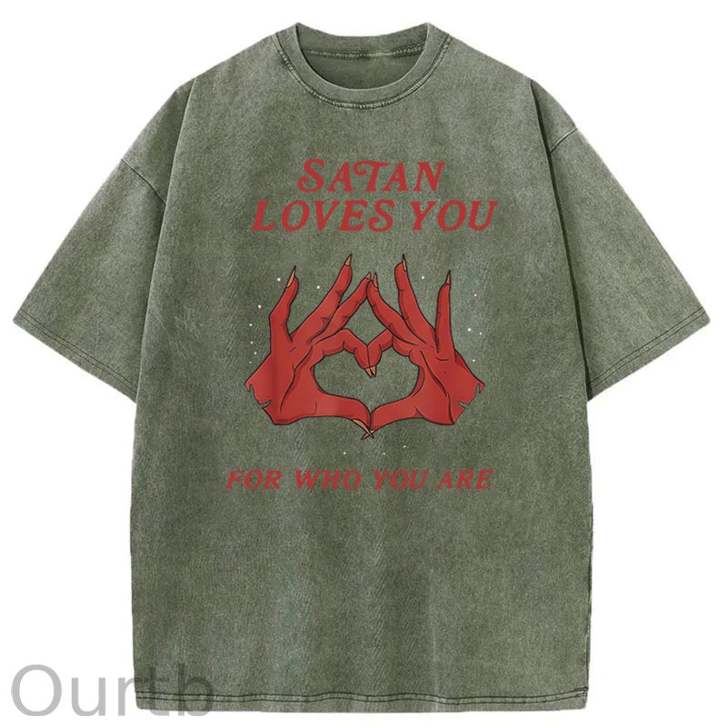 Satan Loves You Washed Cotton T-Shirt