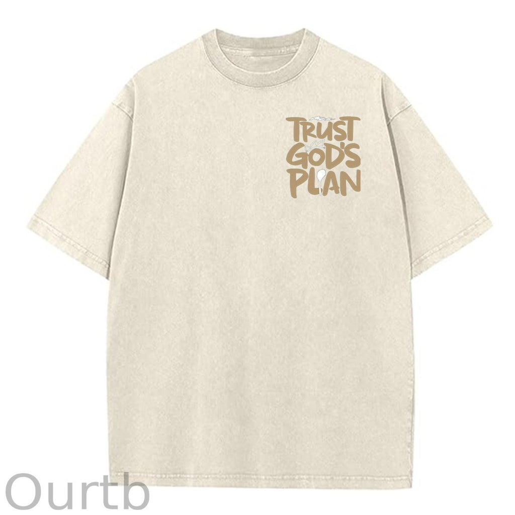 Trust God's Plan Pattern Washing And Aging Process Crew Neck T-Shirt