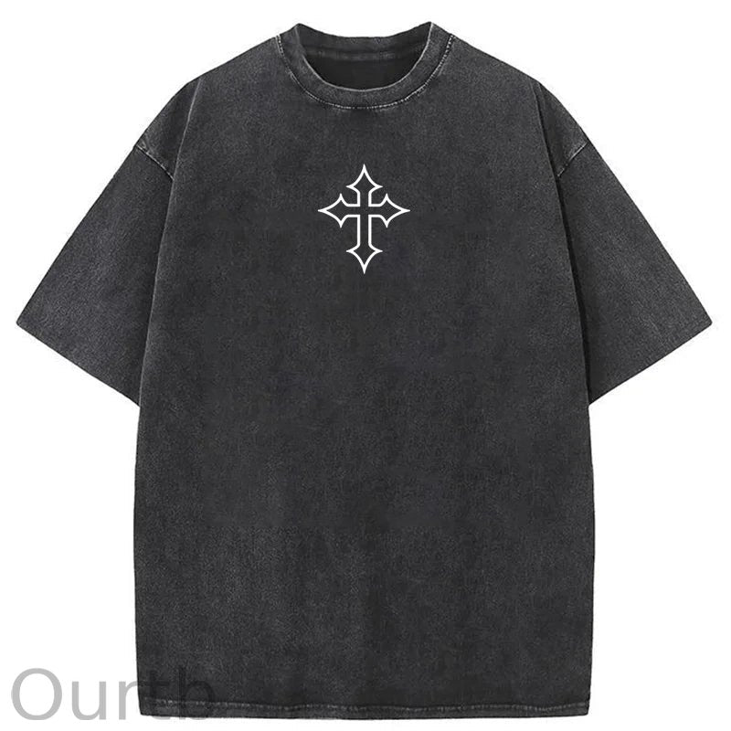 Jesus Cross Washed Cotton T-Shirt