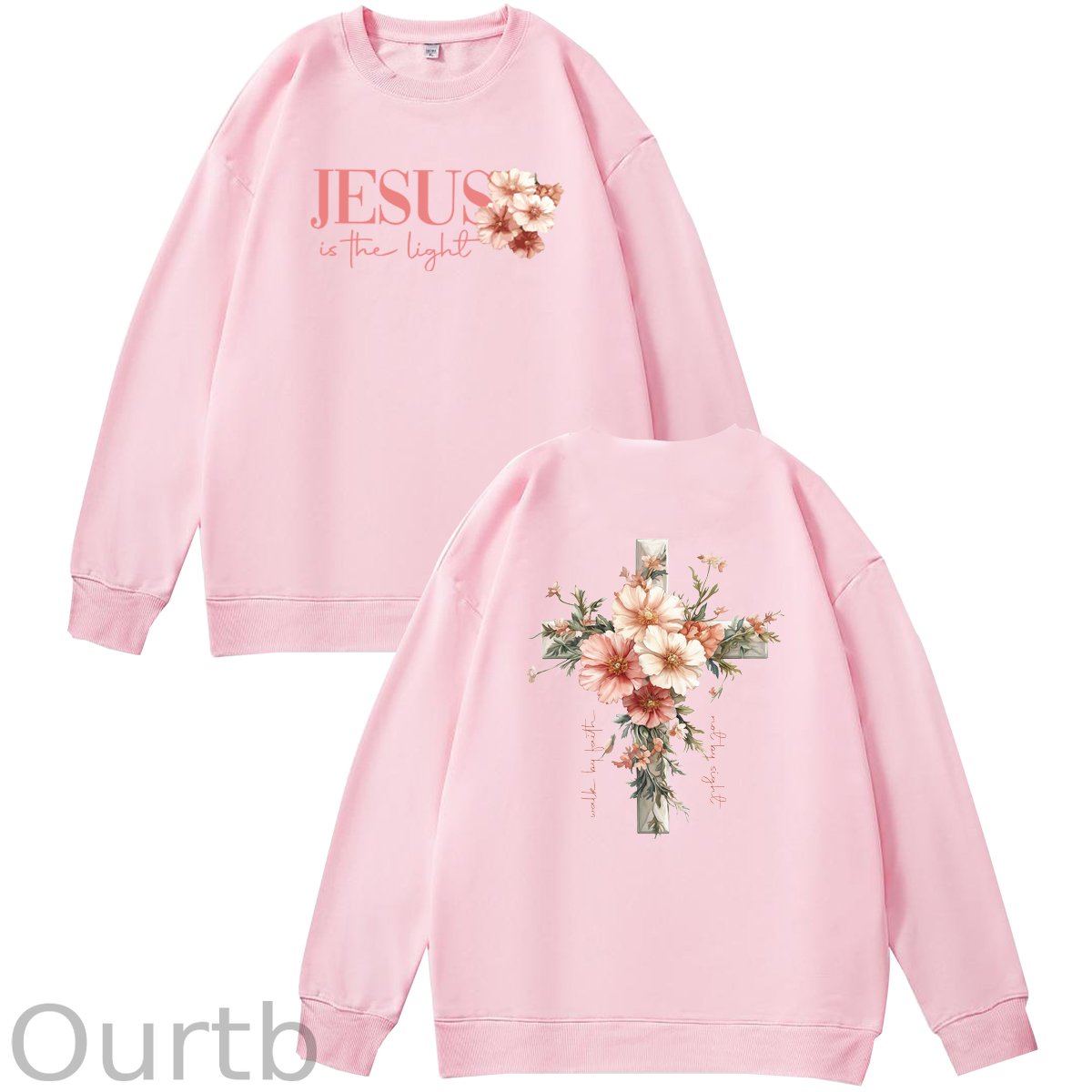 Jesus is The Light  Pattern 100% 300g CottonCrew Neck Sweatshirt