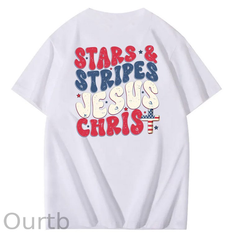 Independence Day Stars&Stripes Jesus Chirs Pattern Print T-Shirt