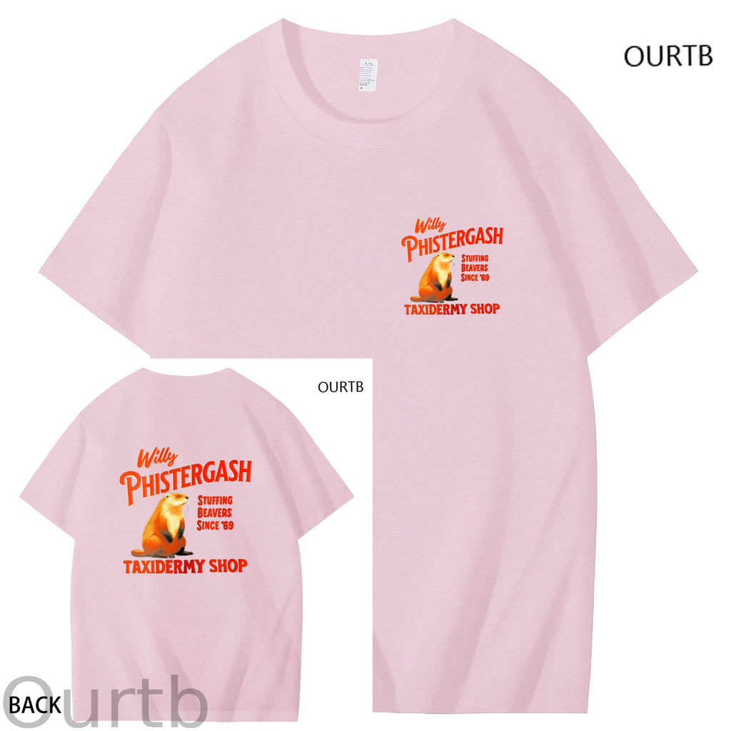 Willy Phistergash Stuffing Beavers Since'69 Taxidermy Shop Art Pattern Print T-Shirt