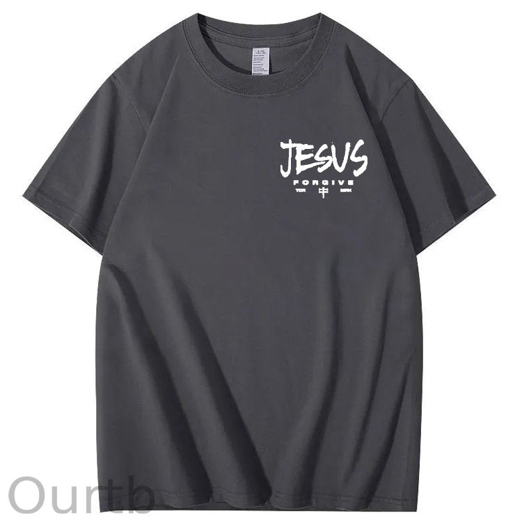 Jesus Forgive Pattern Print 100%Cotton T-Shirt