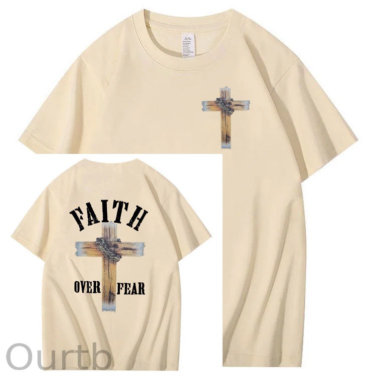 Faith Over Fear  Pattern Print 100%Cotton T-Shirt