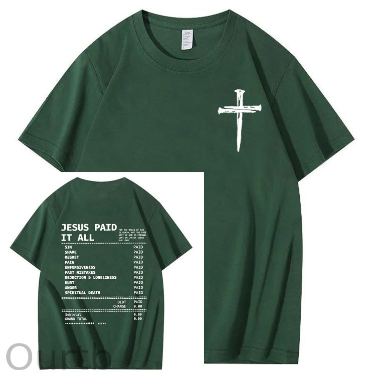 Jesus Paid It All Pattern Print Crew Neck T-Shirt