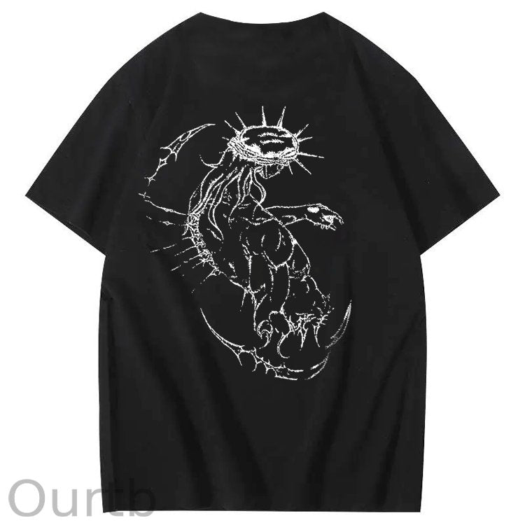 Dark Wind Faith Theme Pattern Print Crew Neck T-Shirt