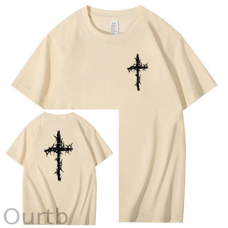 Nails Cross Pattern Print Crew Neck T-Shirt