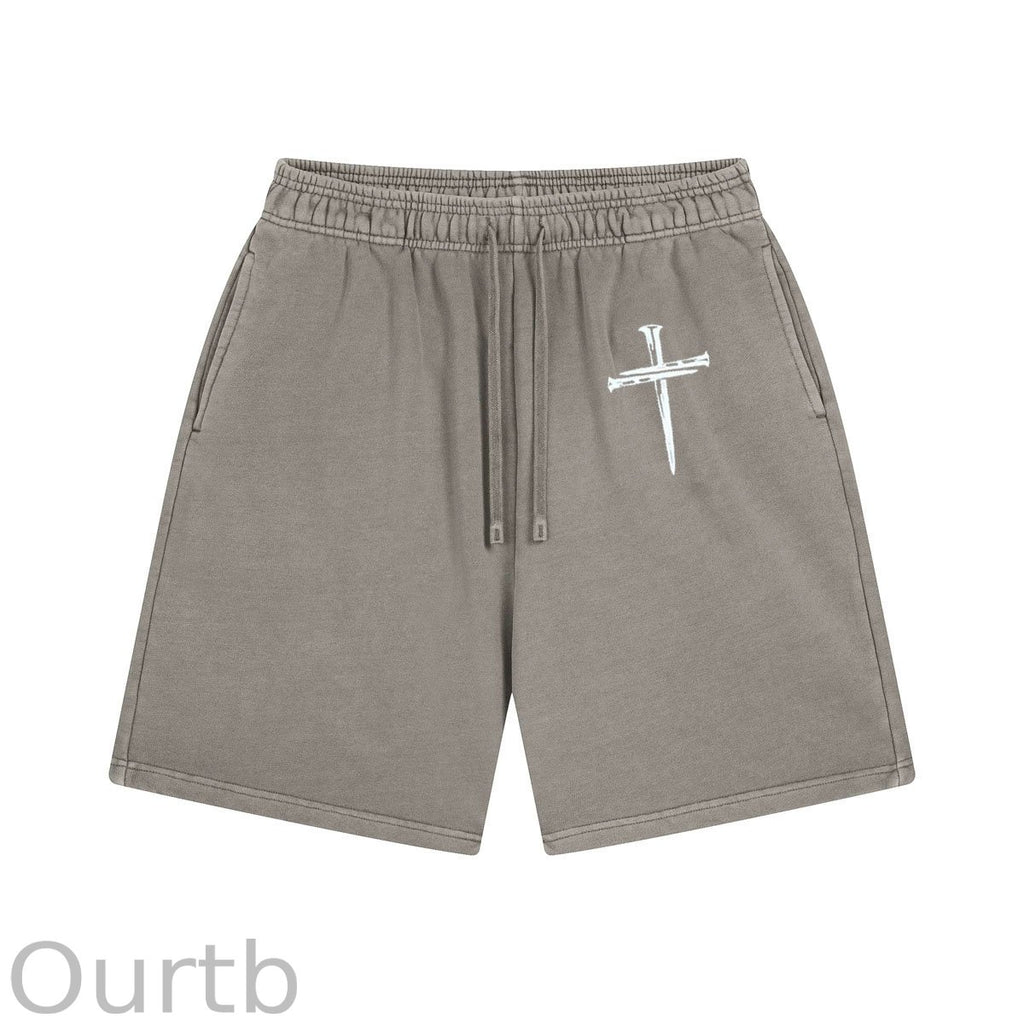 Nails Cross Pattern Print Craft Shorts Pants
