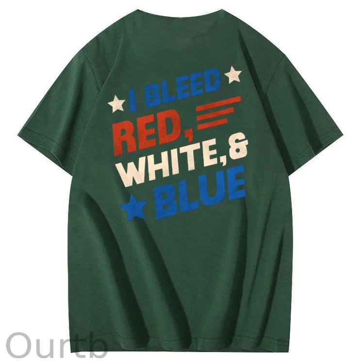 I Blessed Red White & Blue Pattern 100&Cotton Print T-Shirt