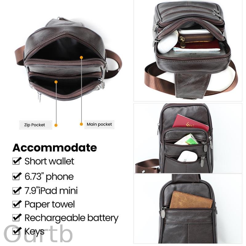 Men's Vintage Casual Leather Zipper Crossbody Messenger Bag 53061428K