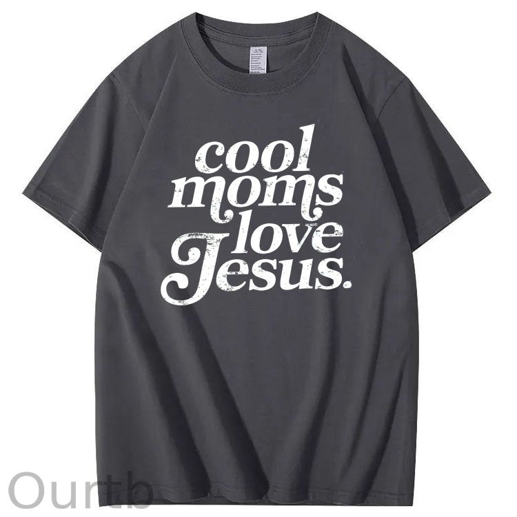 Cool Moms Love Jesus  Pattern 100% Cotton T-Shirt