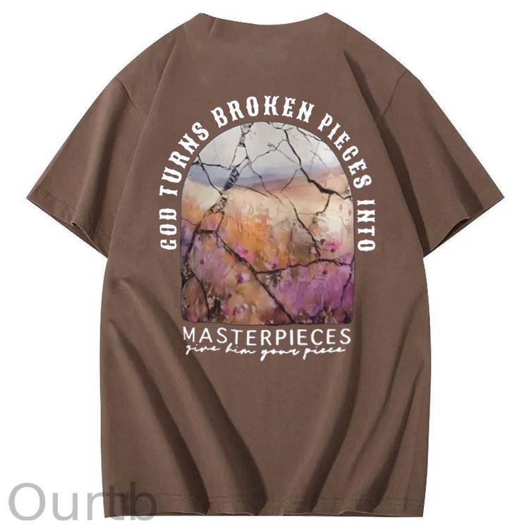 God Turns Broken Pieces Into Masterpieces Christian Pattern Crew Neck T-Shirt