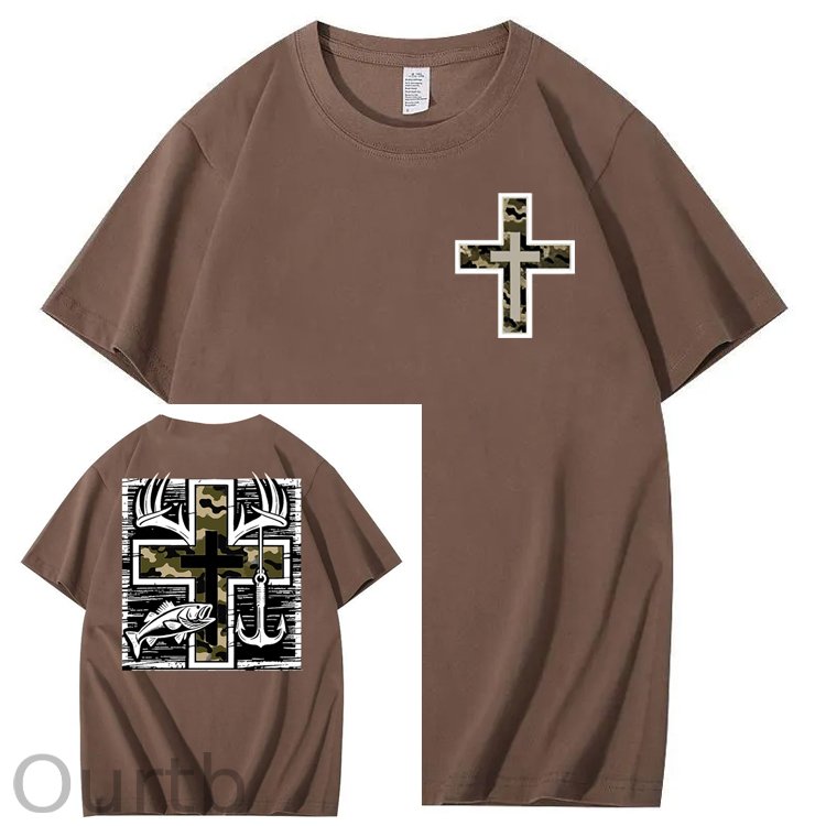 Camo Cross Antlers Faith 100% Cotton T-Shirt