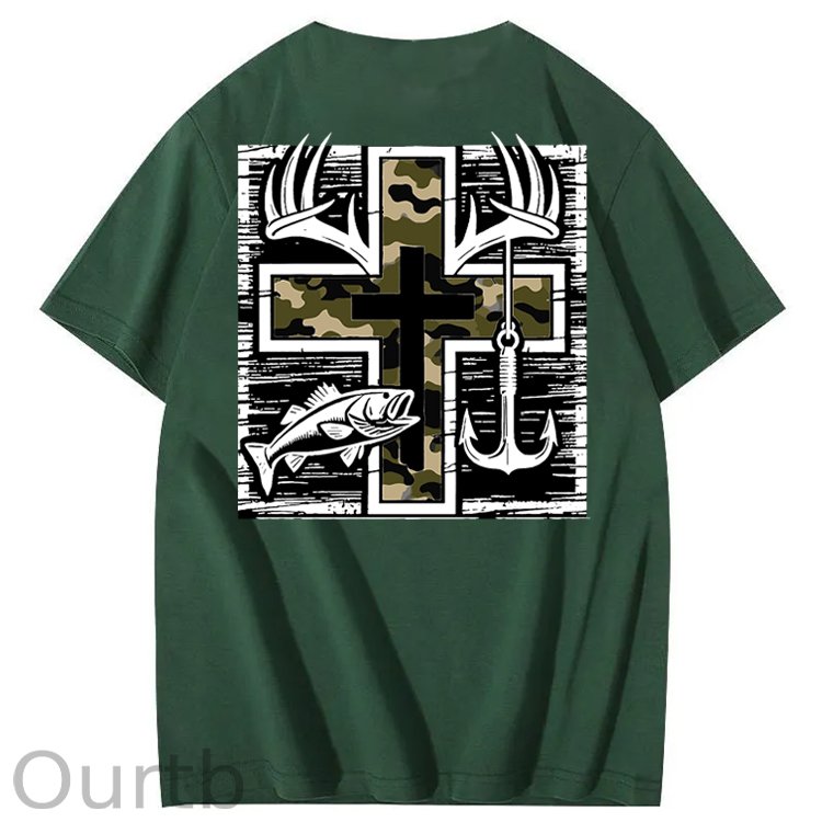 Camo Cross Antlers Faith 100% Cotton T-Shirt