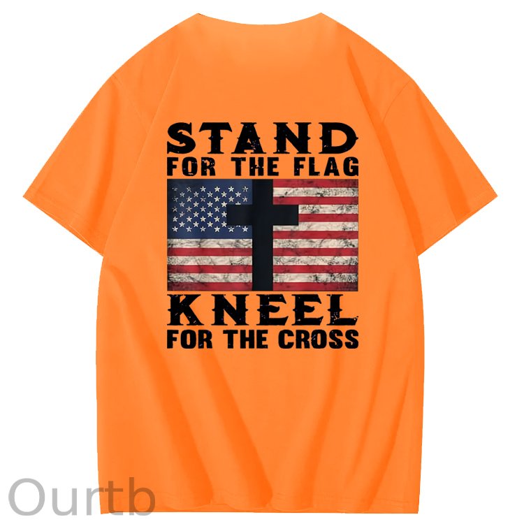 Stand For The Flag Kneel For The Cross Pattern Print 100%Cotton T-Shirt