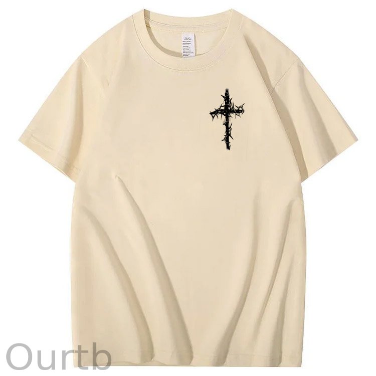 Nails Cross Pattern Print Crew Neck T-Shirt