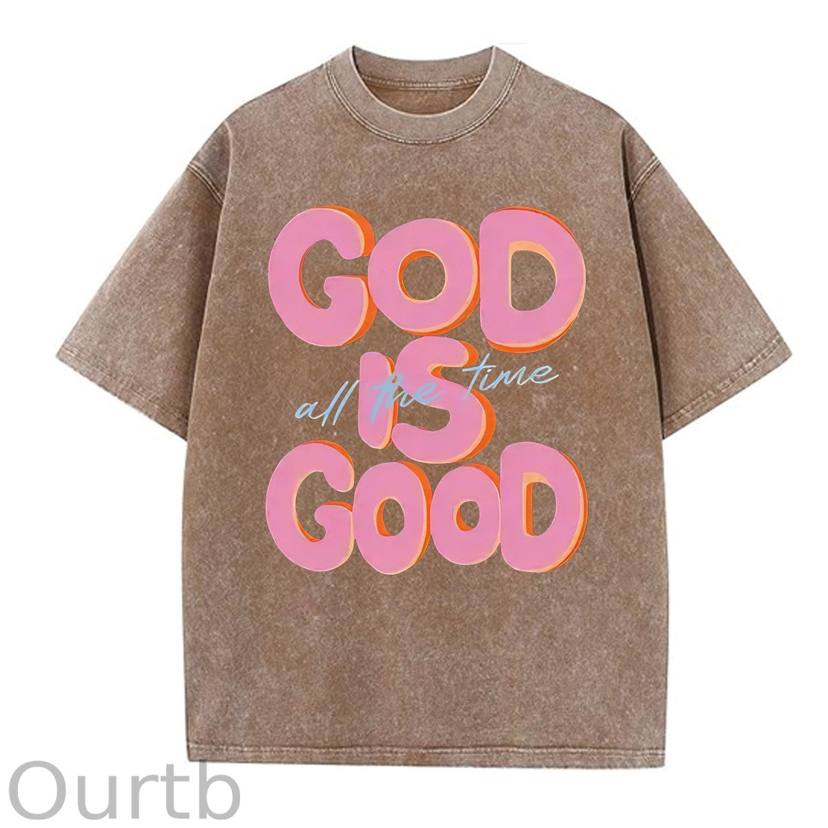 God Is Good All The Time Pattern  Washed Distressed Crew Neck 100% Cototon T-Shirt