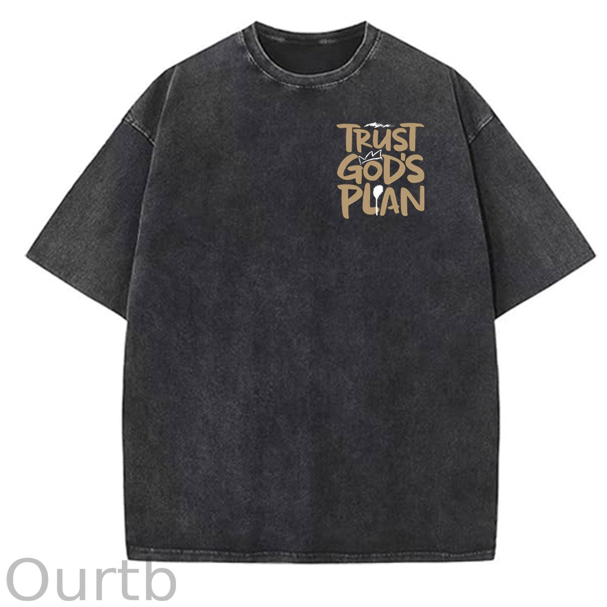 Trust God's Plan Pattern Washing And Aging Process Crew Neck T-Shirt