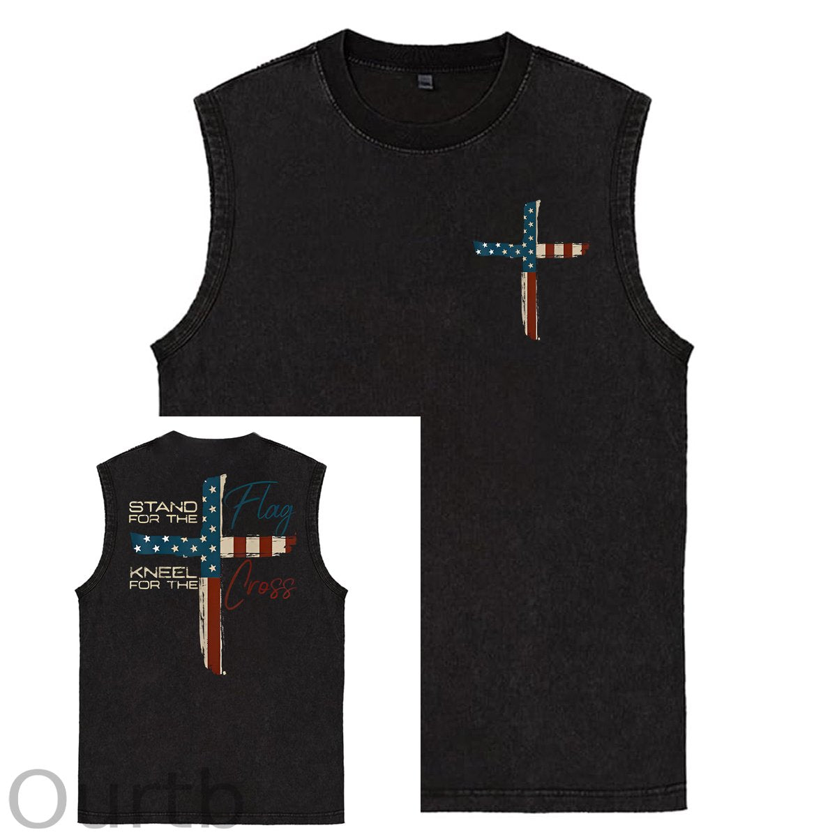 Stand For The Flag Kneel For The Cross 4th Of July Print Washed Cotton Sleeveless Tank Tops